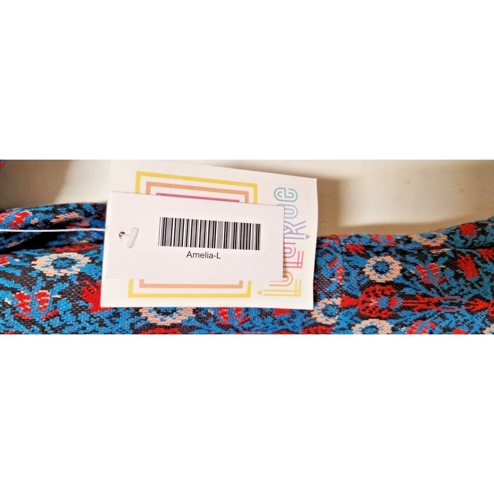 LuLaRoe Amelia Dress Blue Multicolor Large with Pockets - Picture 5 of 8